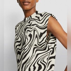Sandro Zebra Printed Padded Shoulder High Neck Tank Top Blouse Size Small